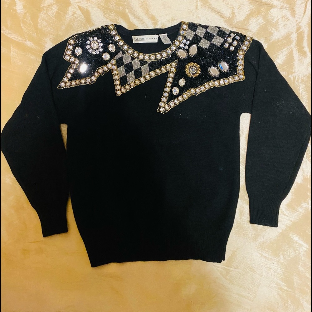 Rare Vintage 80s angora sweater black w/blings by Valerie stevens